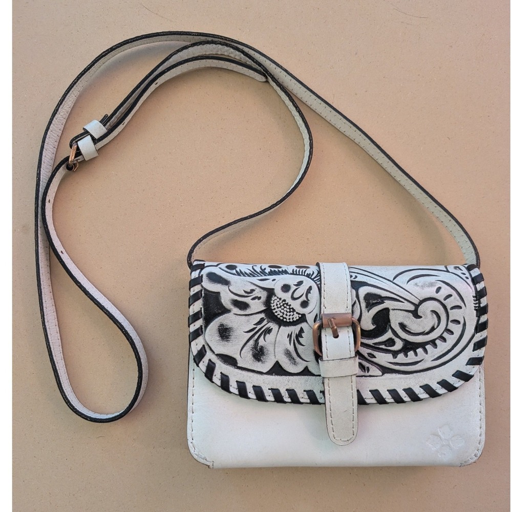 Patricia Nash Torri Tooled Leather Crossbody Bag White Purse Floral Western Boho
